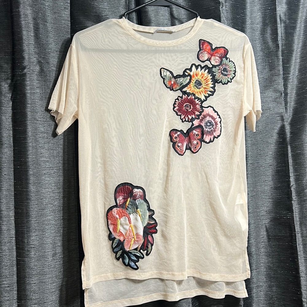Zara Floral Butterfly Sheer Top, small - Picture 1 of 4